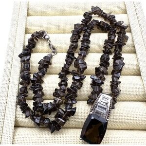 Chuck Clemency Sterling Silver Pendant Smokey Topaz on Stone Chip Necklace 18"